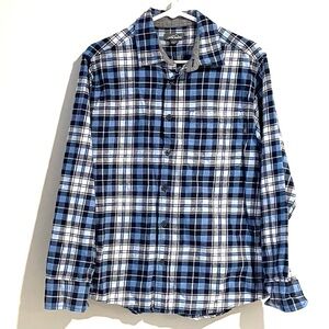 Eddie Bauer Mens Size M Flannel Shirt Blue White Cotton Plaid Pocket Long Sleeve